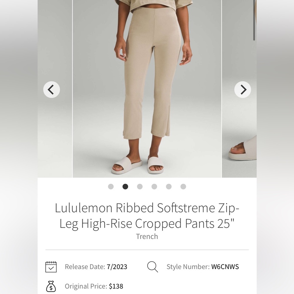 Lululemon Ribbed Softstreme Zip-Leg High-Rise Cropped Pants 25"